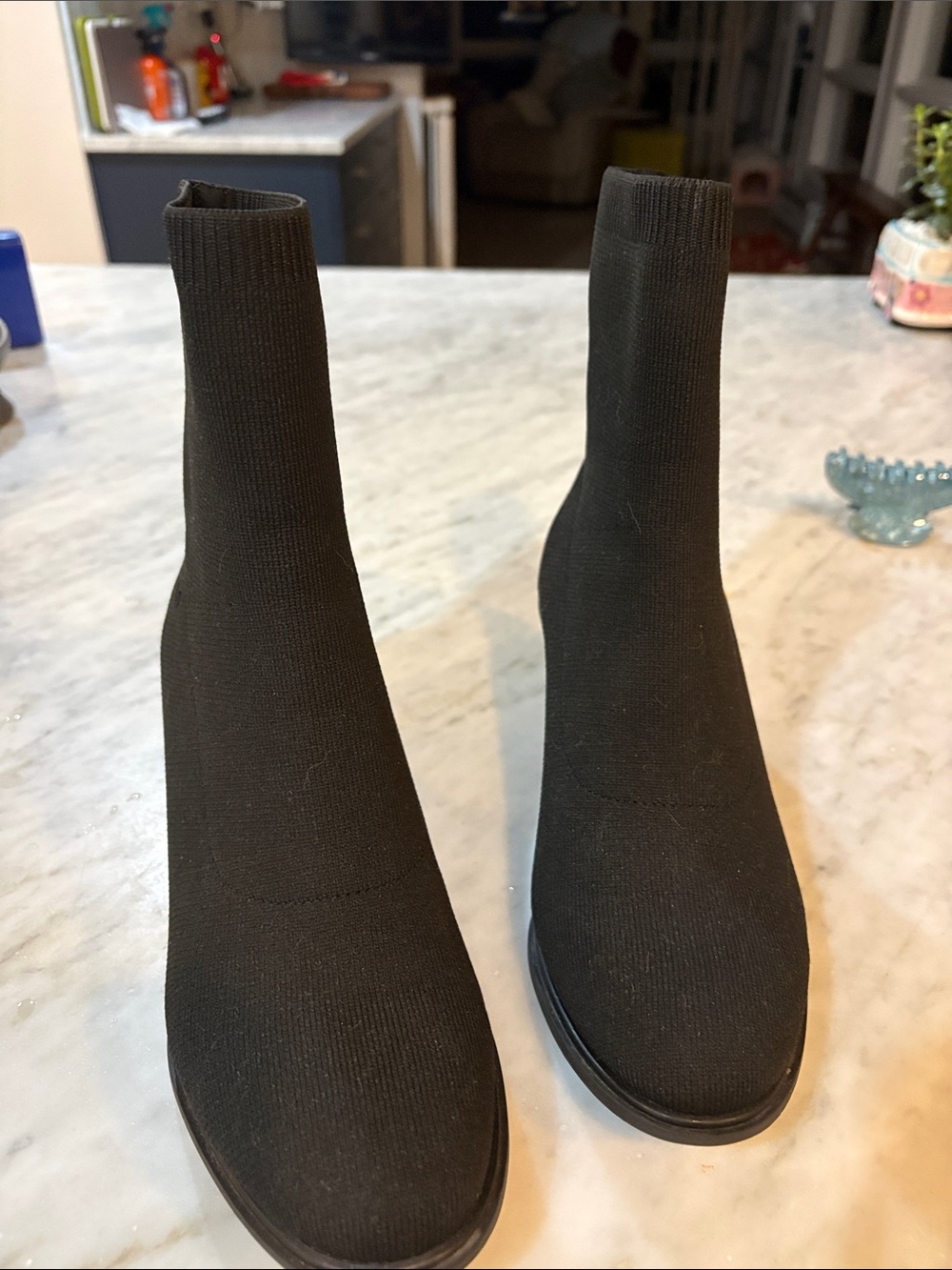 Vivaia Black Knit Sock Boot with Block Heel - Picture 3 of 4
